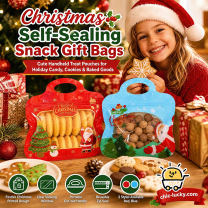 🎁50% OFF!!!-Ready for Christmas!🎅Easy Fill, Easy Seal🎄Festive Self-Seal Treat Bags – Santa & Snowman Print | Resealable, Food-Safe & Perfect for Cookies, Chocolates & Little Gifts🎅⛄