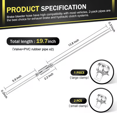 🏆Wyprzedaż błyskawiczna⚡💥Wąż do odpowietrzania hamulców – zestaw narzędzi do odpowietrzania rur z zaworem jednokierunkowym do samochodów i motocykli