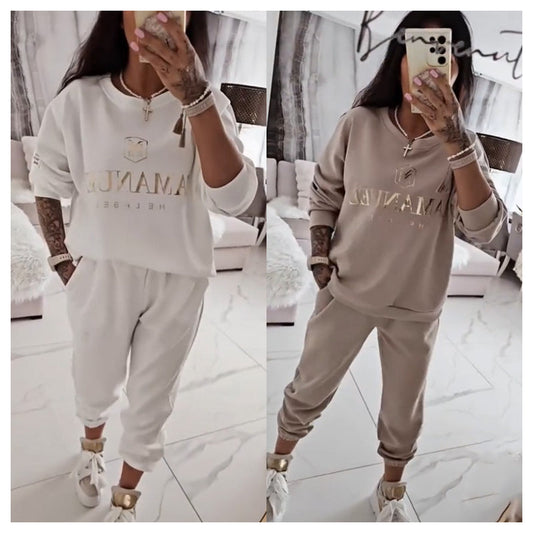 ✨Women's Long Sleeve Top & Pants Set – Soft Elastic Fabric, WFH-Ready & Comfy for Daily Errands