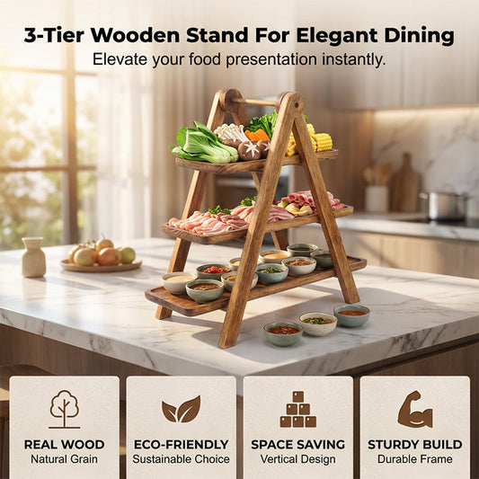 3-Tier Wooden Serving Tray
