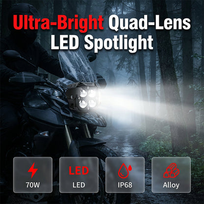 High-Power Quad-Lens Motorcycle LED Spotlight
