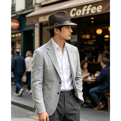 Summer Straw Fedora Sun Hat with Stylish Buckle Band