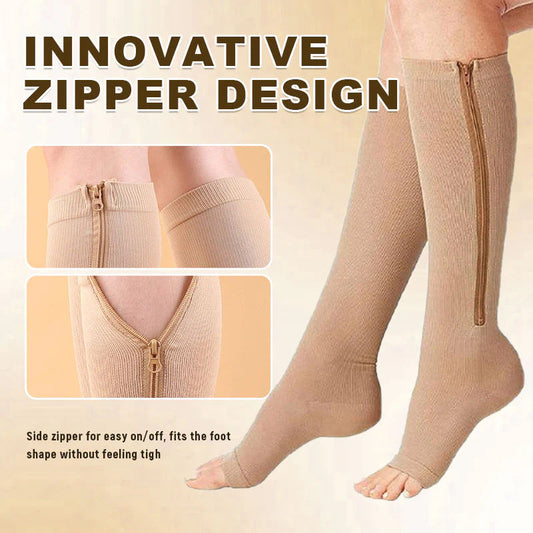 Knee-High Sports Support Socks with Zipper