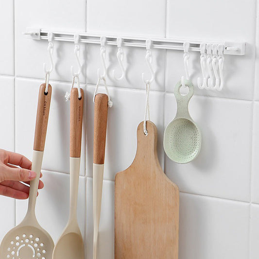 🔥🍳 No-Drill Track Hooks: 10 Sliding Hooks, Strong Adhesive, Space-Saving