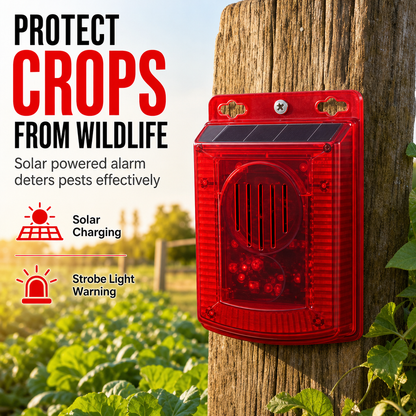 🚨🔥 Solar Outdoor Wildlife Alarm – Sound & Flash Deterrent for Gardens & Crops