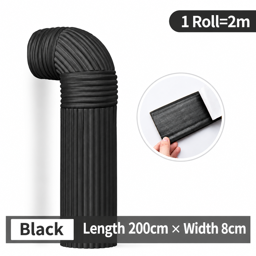 Black ribbed pipe wrap with white release-paper backing