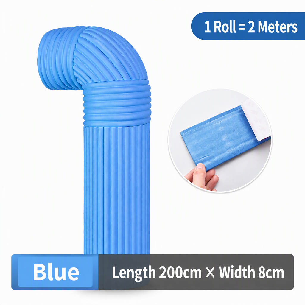 Blue foam pipe wrap and white paper backing
