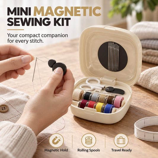Mini Portable Magnetic Sewing Kit with Rolling Thread Spools