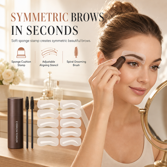 Eyebrow Stamp and Headband Stencil Set with Hairline Powder and Brushes